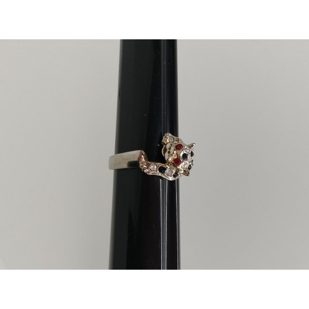 Gold Tone Leopard Ring Sz 6 Costume Jewelry CZ Cubic Zirconia Stones Jaguar Cat